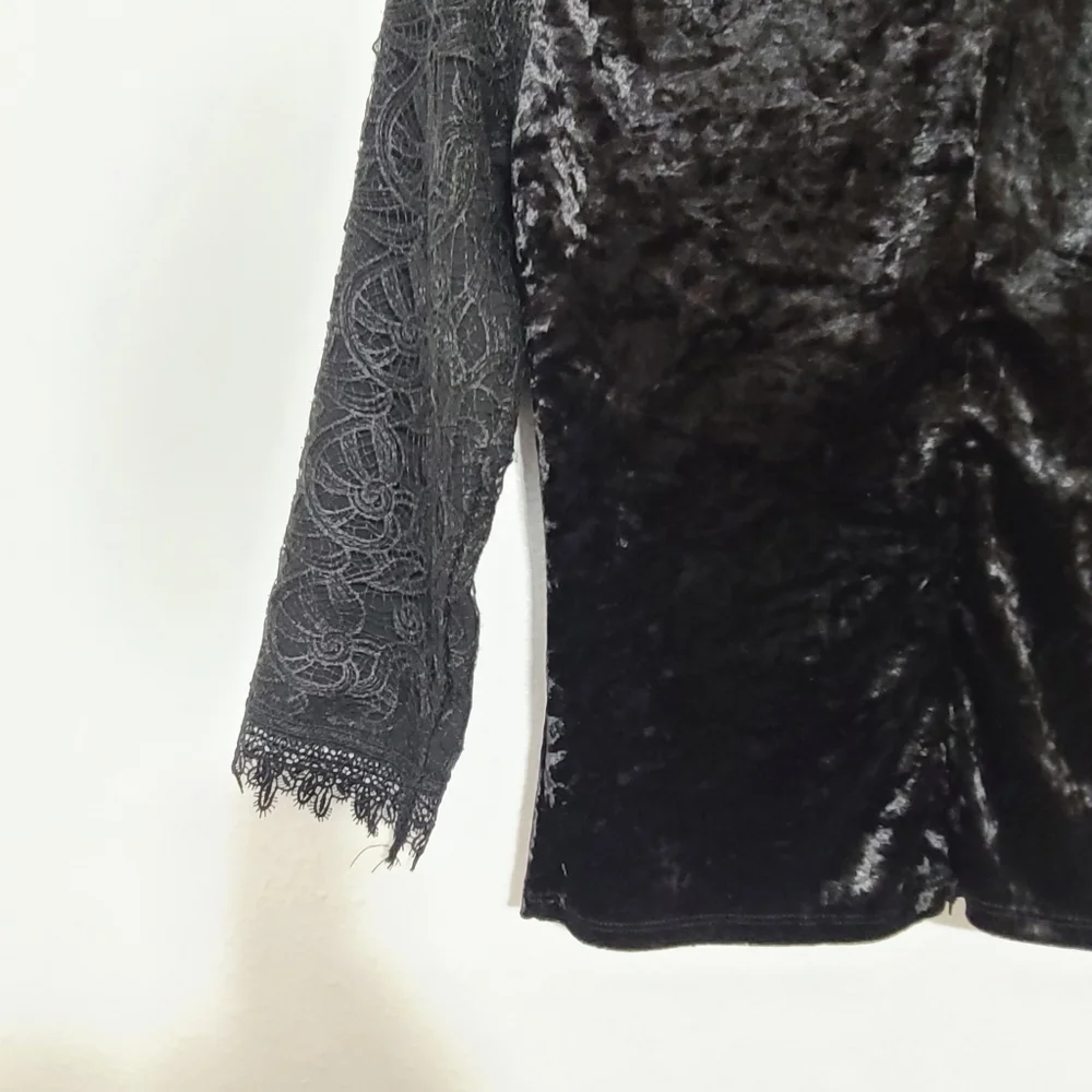 Anthropologie black velvet and lace top - Picture 5 of 10